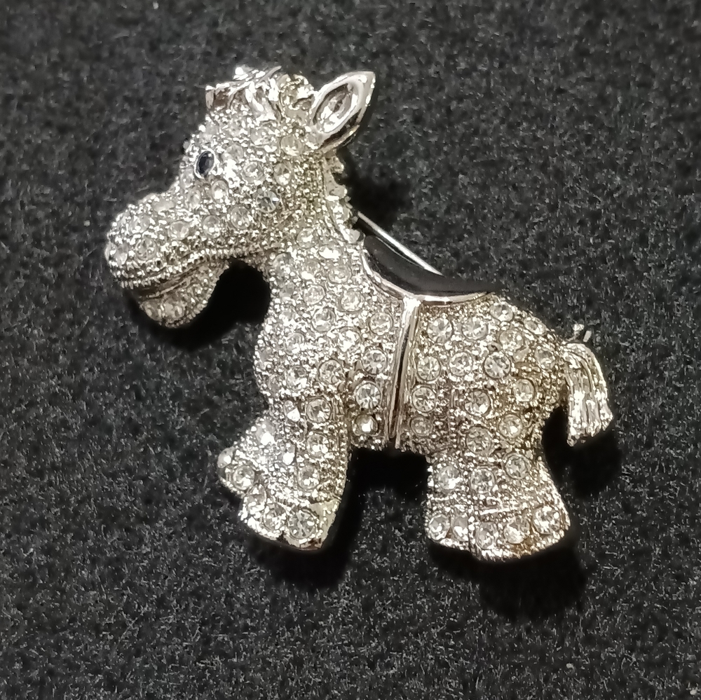 Rhinestone Brooch Pin Donkey